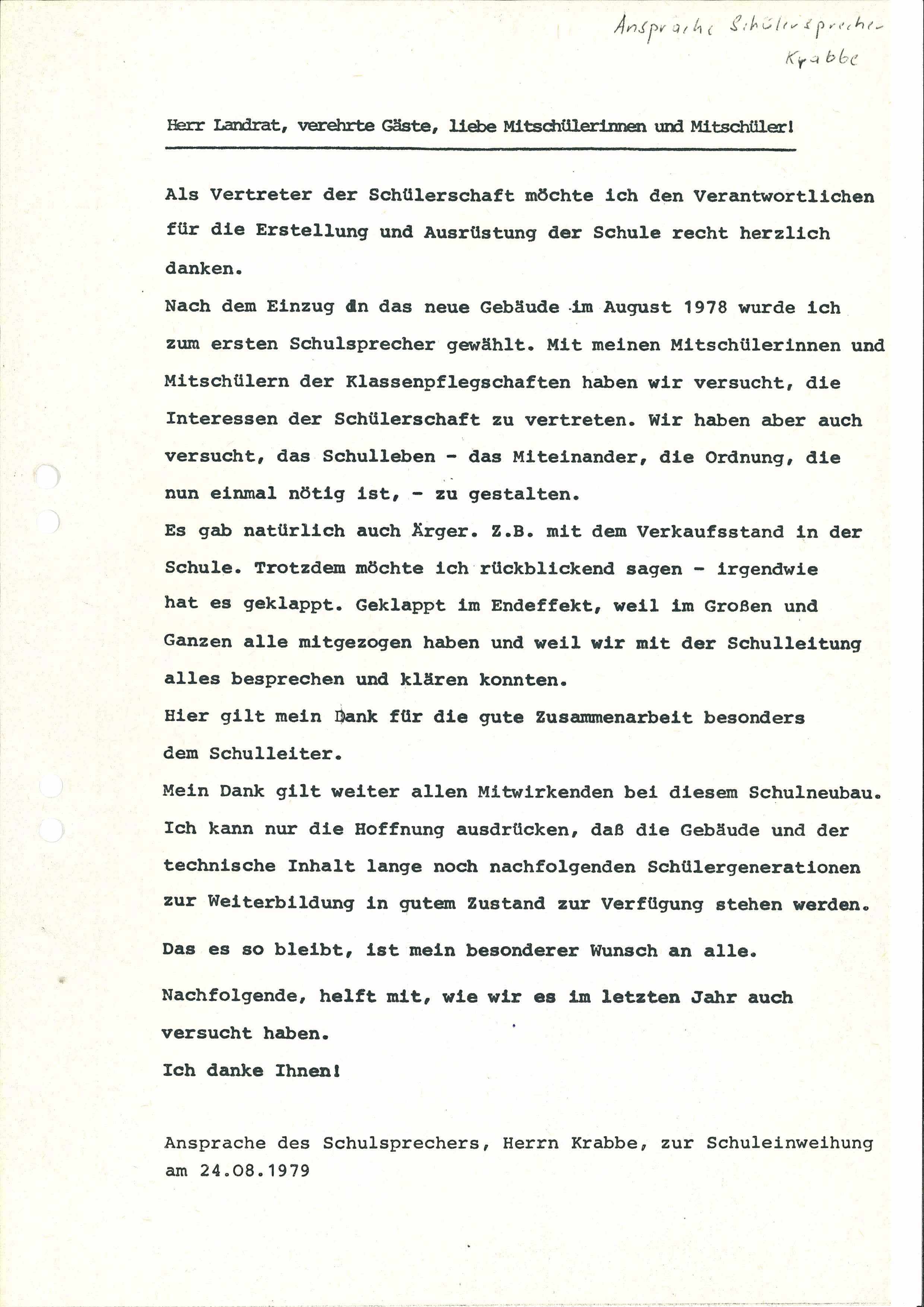 Ansprache des Schulsprechers in Textform Ansprache des Schulsprechers in Textform